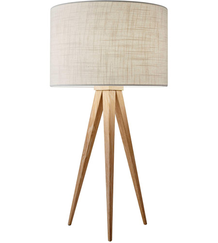 Adesso 6423 12 Director 26 Inch 100 00, White And Natural Wood Table Lamp