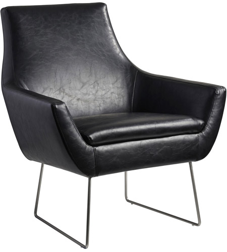 Adesso GR2002-01 Kendrick Black Distressed PU Leather and Brushed Steel Accent Chair  photo