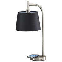 Adesso 4069-01 Drake 25 inch 40 watt Brushed Steel Table Lamp Portable Light in Black Textured Fabric, with AdessoCharge Wireless Charging Pad and USB Port alternative photo thumbnail