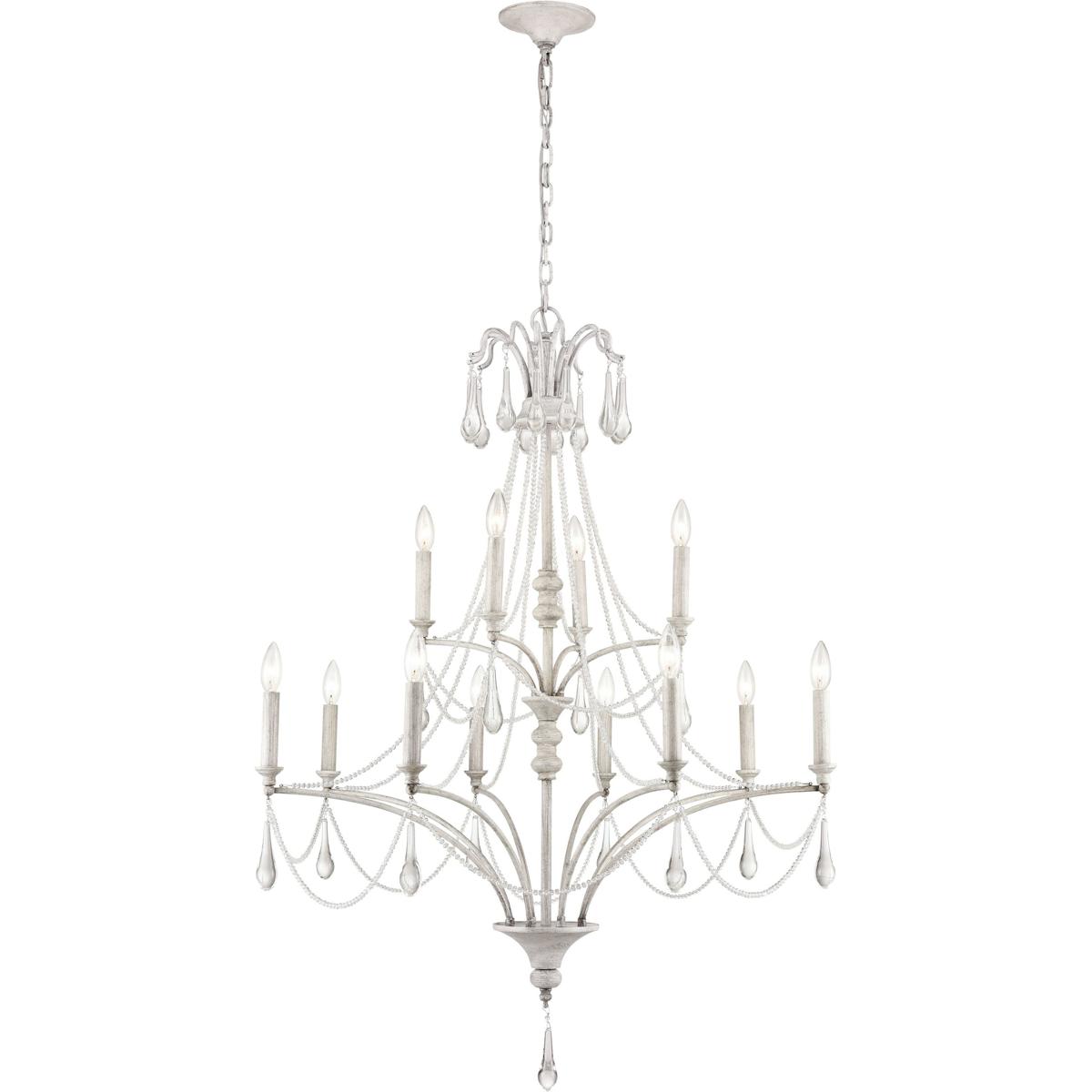 Atlas Lighting & Home CL11186-WH French Parlor 12 Light 36 inch Vintage White with Clear Chandelier Ceiling Light
