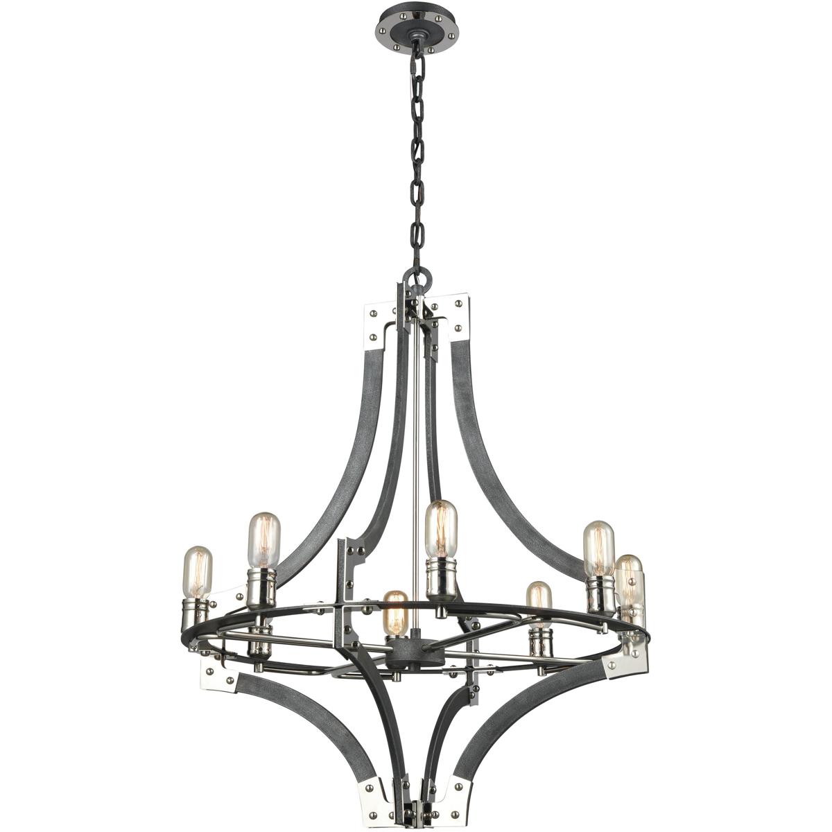 Atlas Lighting & Home CL11315-SV Riveted Plate 8 Light 28 inch Silverdust Iron with Polished Nickel Chandelier Ceiling Light