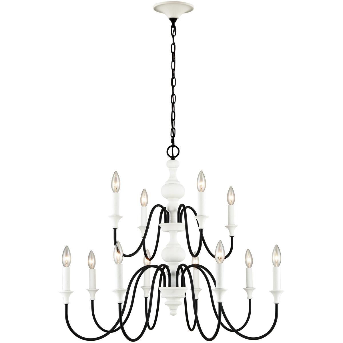 Atlas Lighting & Home CL11382-WH Val de Loire 12 Light 36 inch Textured White with Black Chandelier Ceiling Light