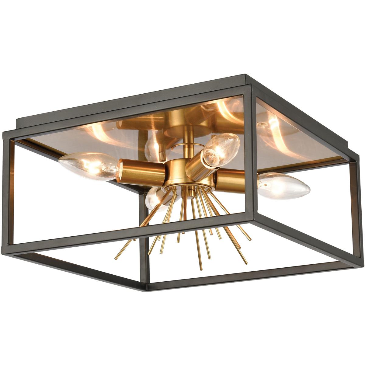 Atlas Lighting & Home CL11500-BK Spark 4 Light 12 inch Matte Black with Burnished Brass Flush Mount Ceiling Light