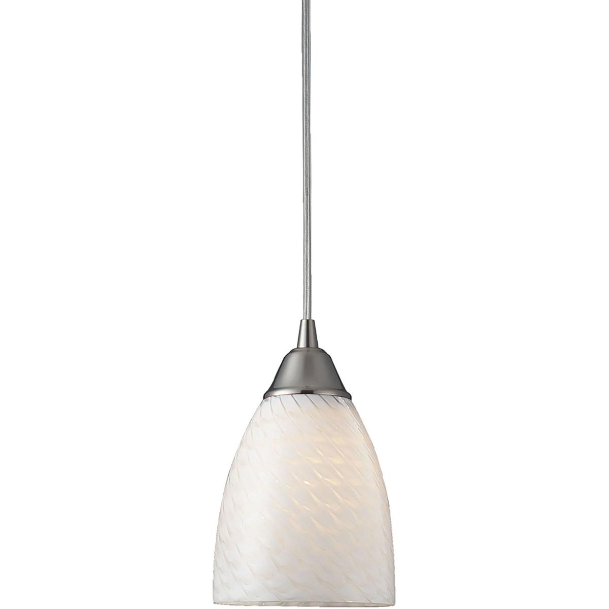 Atlas Lighting & Home CL11528-WH Arco Baleno 1 Light 5 inch Satin Nickel Mini Pendant Ceiling Light in White Swirl Glass