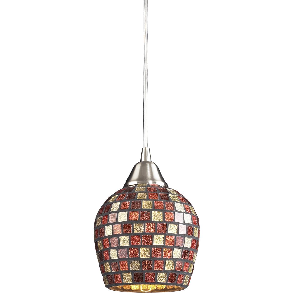 Atlas Lighting & Home CL11591-RD Fusion 1 Light 5 inch Satin Nickel Mini Pendant Ceiling Light in Multicolor Mosaic Glass