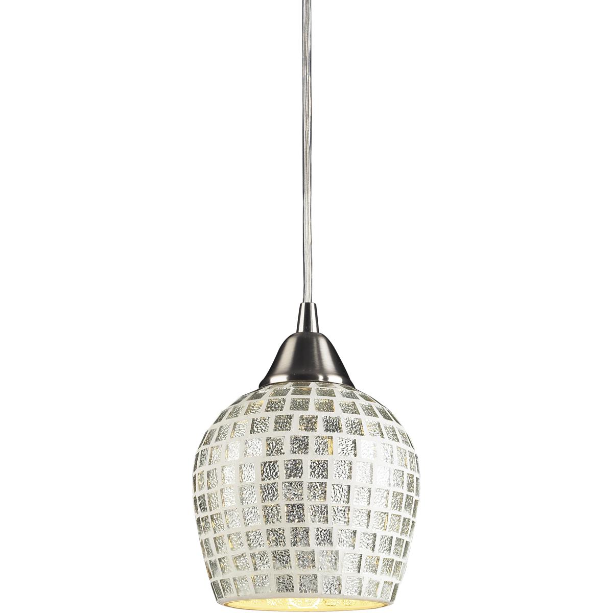 Atlas Lighting & Home CL11591-SV Fusion 1 Light 5 inch Satin Nickel Mini Pendant Ceiling Light in Silver Mosaic Glass