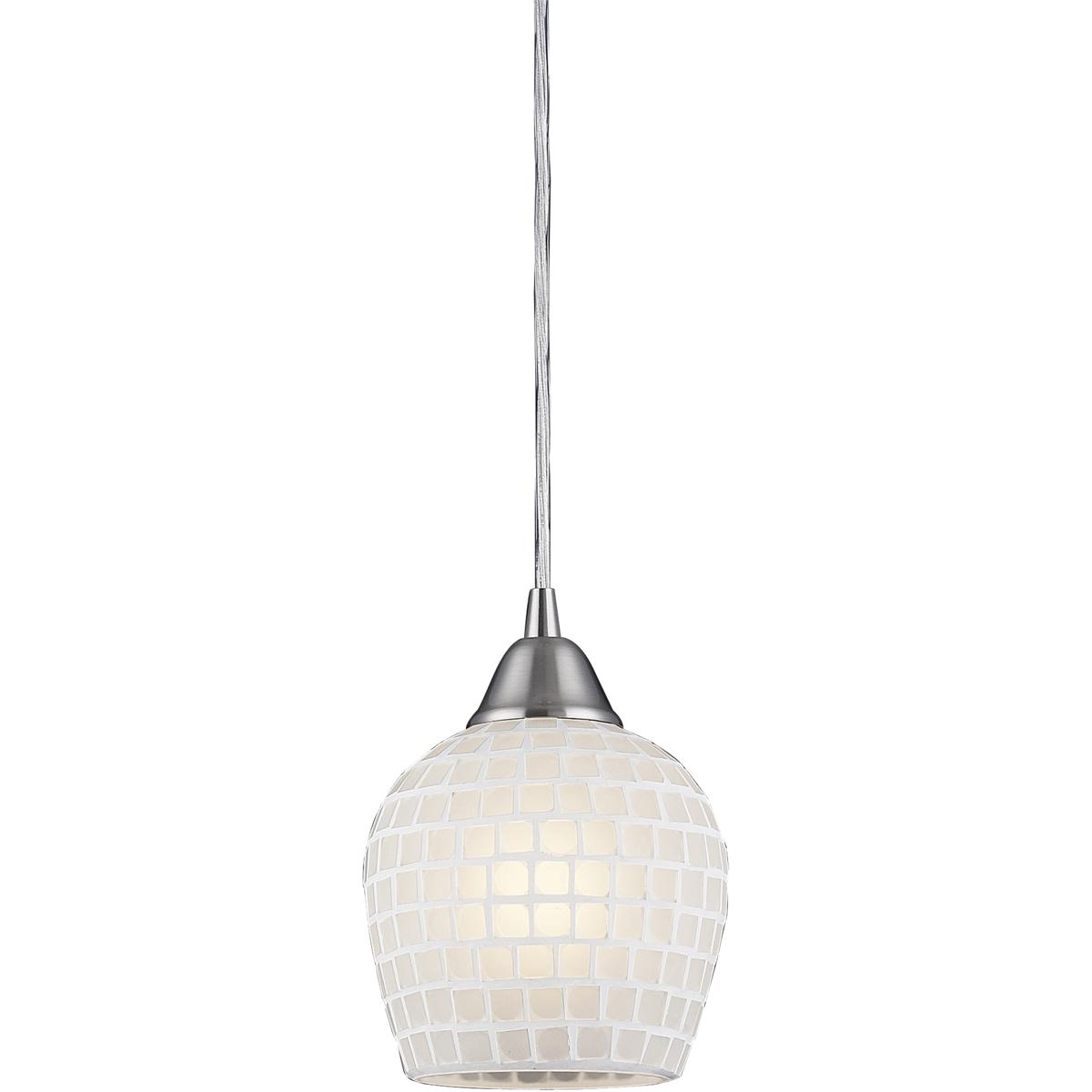Atlas Lighting & Home CL11591-WH Fusion 1 Light 5 inch Satin Nickel Mini Pendant Ceiling Light in White Mosaic Glass
