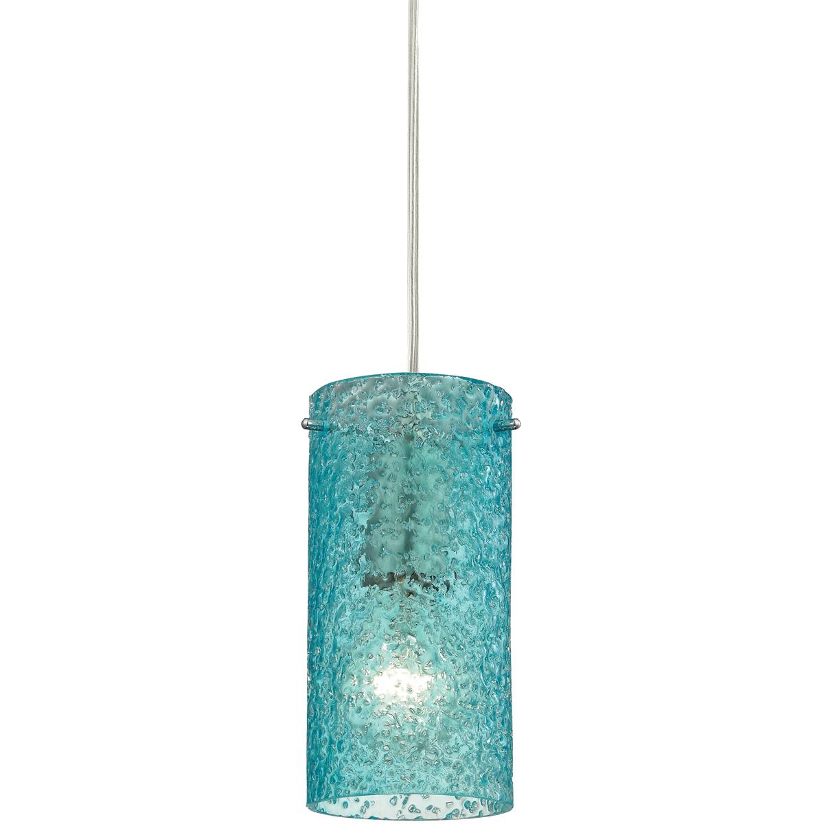 CL11610-BL2 9.5 to 81.5 x 5 x 5 in. Ice Fragments Wide 1-Light Mini Pendant - Satin Nickel & Aqua Glass