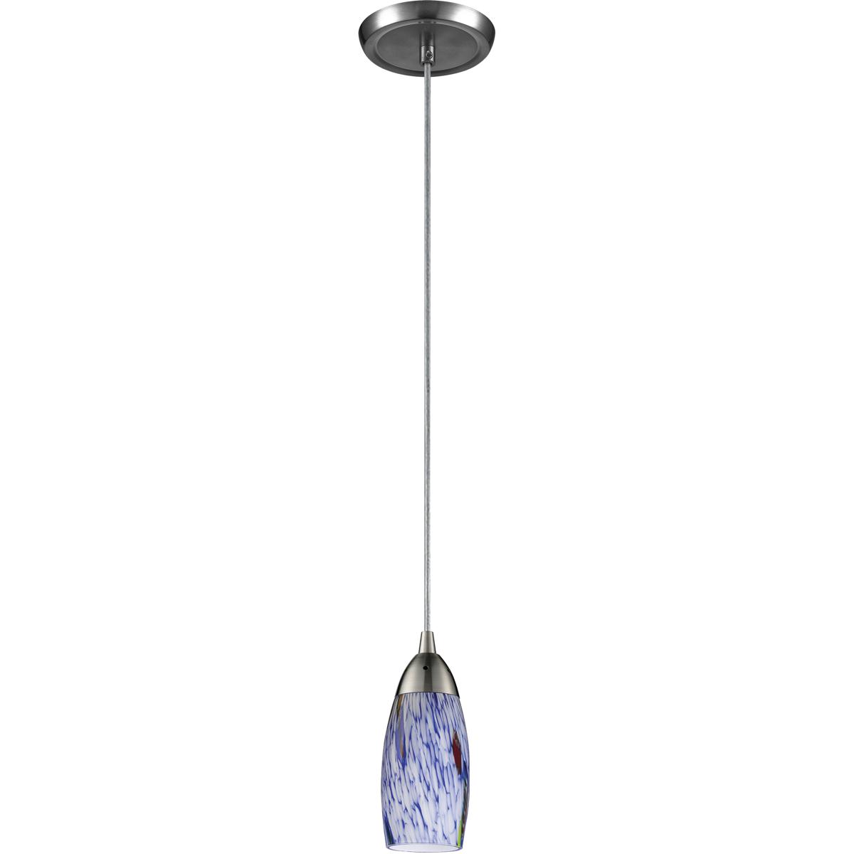 Atlas Lighting & Home CL11637-BL1 Milan 1 Light 3 inch Satin Nickel Mini Pendant Ceiling Light in Blue Glass