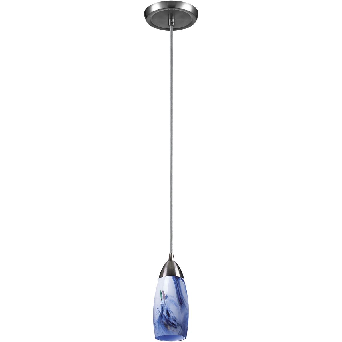Atlas Lighting & Home CL11637-BL2 Milan 1 Light 3 inch Satin Nickel Mini Pendant Ceiling Light in White And Blue Glass