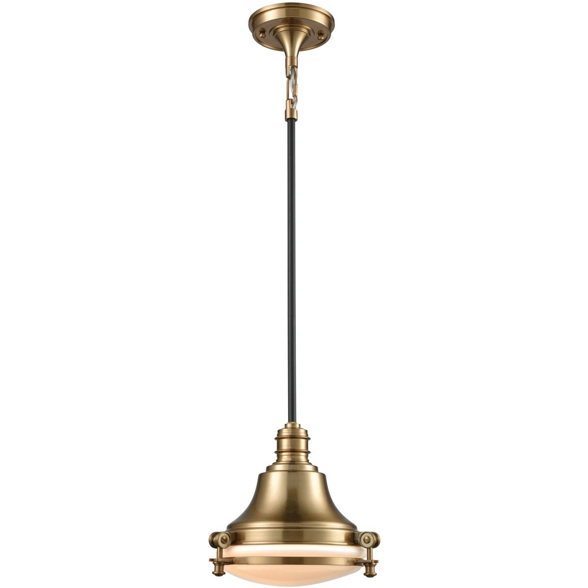 Atlas Lighting & Home CL11669-BS Riley 1 Light 10 inch Satin Brass with White Mini Pendant Ceiling Light