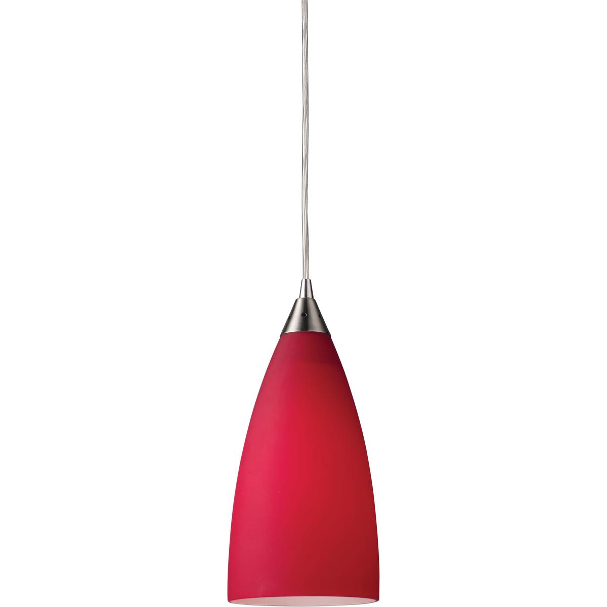 CL11706-RD 12 x 5 x 5 in. Vesta Wide 1-Light Mini Pendant - Satin Nickel with Cardinal Red Glass