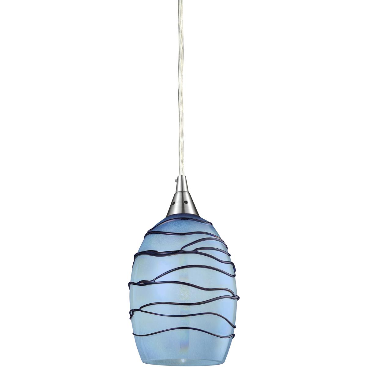 Atlas Lighting & Home CL11707-BL Vines 1 Light 5 inch Satin Nickel Mini Pendant Ceiling Light in Blue Glass
