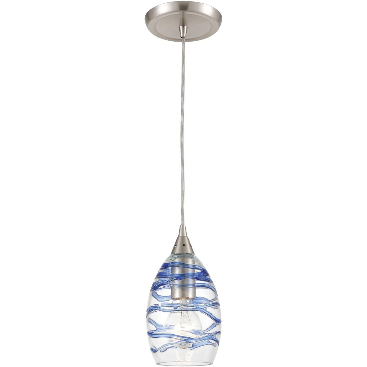 Atlas Lighting & Home CL11707-CL Vines 1 Light 5 inch Satin Nickel Mini Pendant Ceiling Light in Clear and Blue Swirl Glass