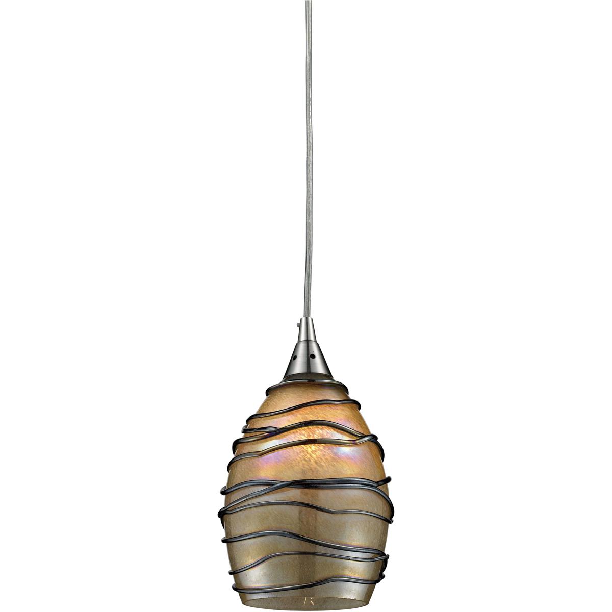 Atlas Lighting & Home CL11707-GY Vines 1 Light 5 inch Satin Nickel Mini Pendant Ceiling Light in Tan Glass