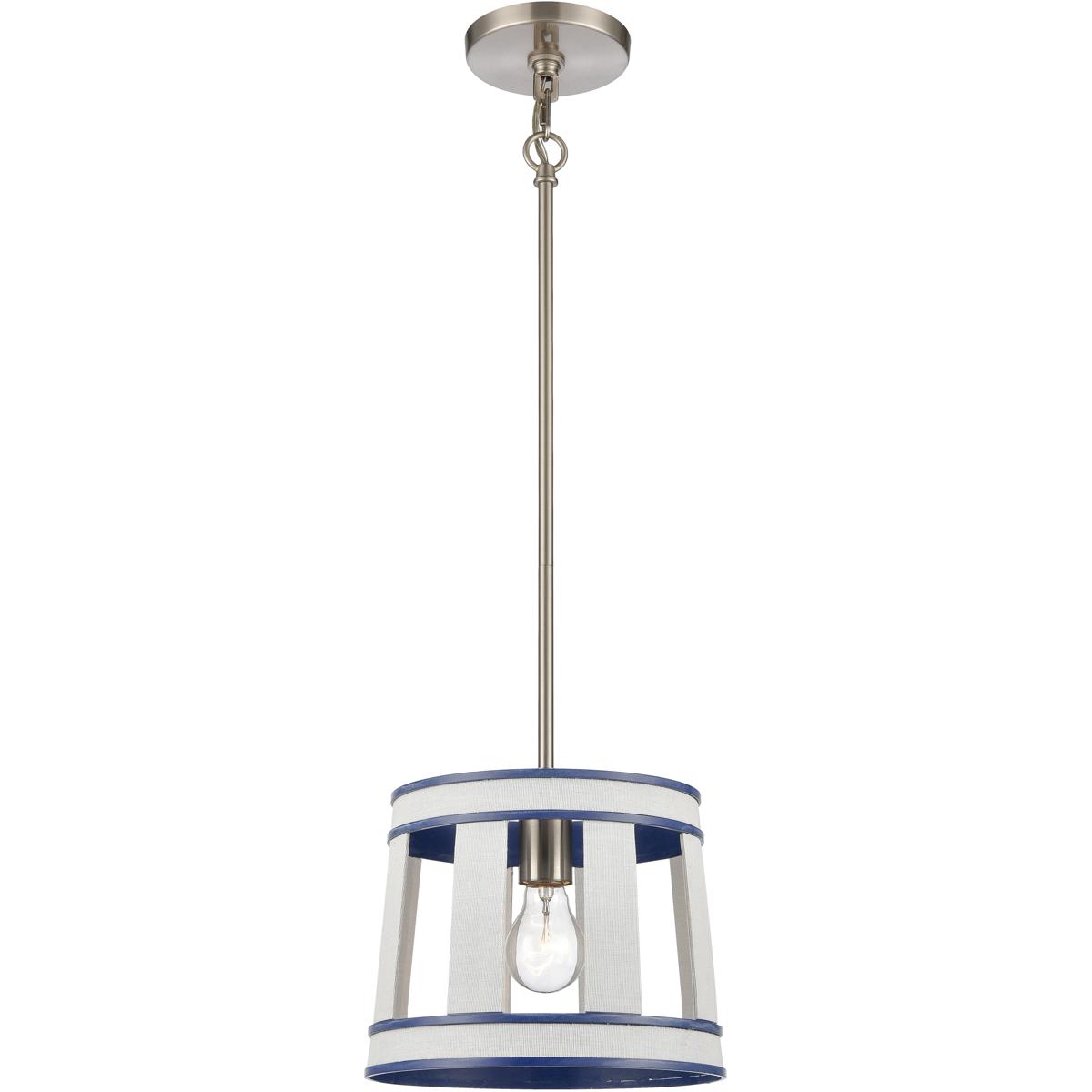 Atlas Lighting & Home CL11845-WH White Burlap 1 Light 10 inch White with Blue and Satin Nickel Pendant Ceiling Light