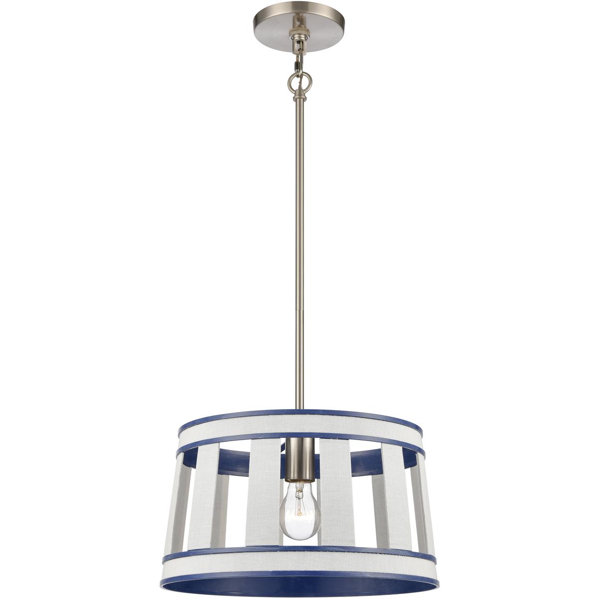 Atlas Lighting & Home CL11846-WH White Burlap 1 Light 14 inch White with Blue and Satin Nickel Pendant Ceiling Light