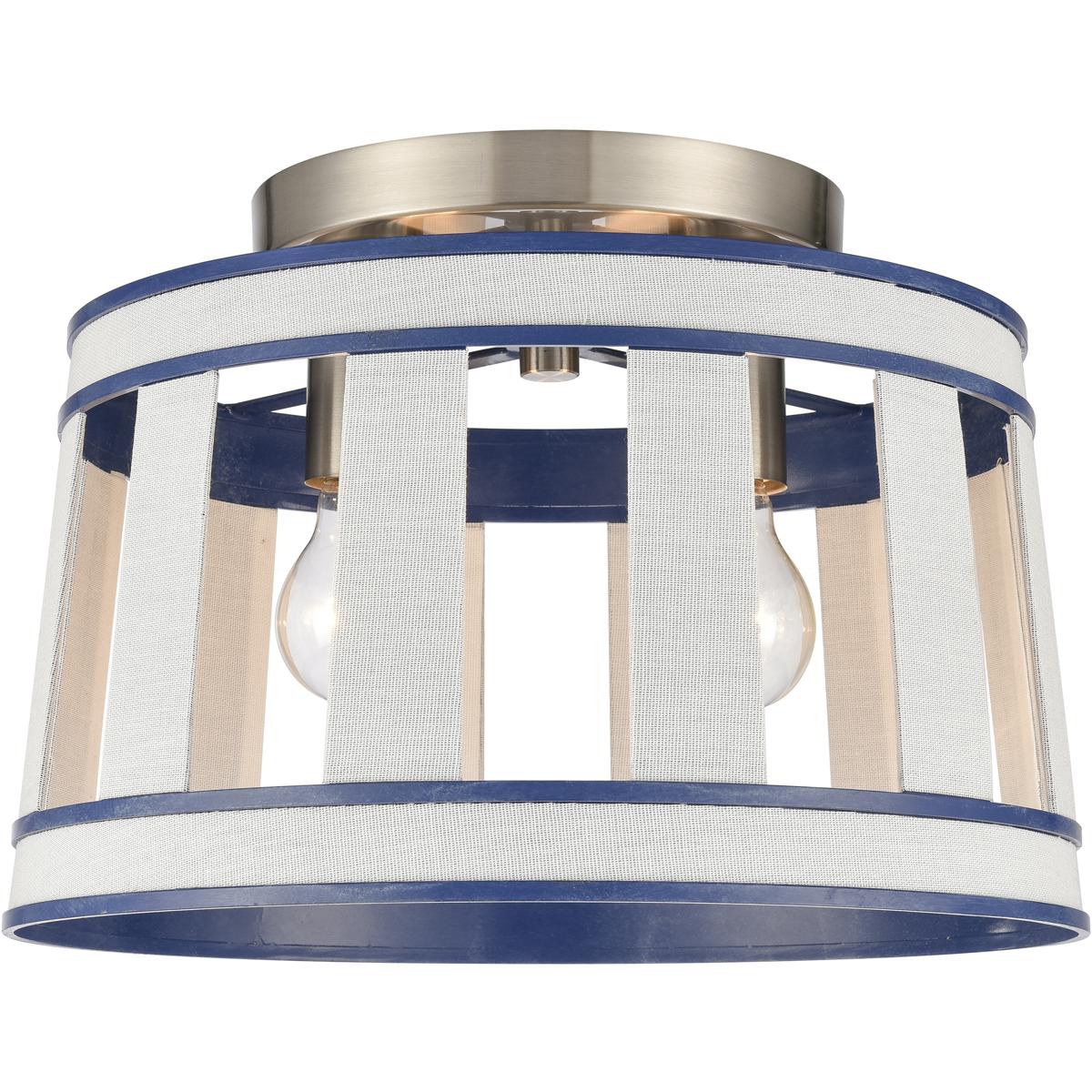 Atlas Lighting & Home CL11923-WH White Burlap 2 Light 14 inch White with Blue and Satin Nickel Semi Flush Mount Ceiling Light