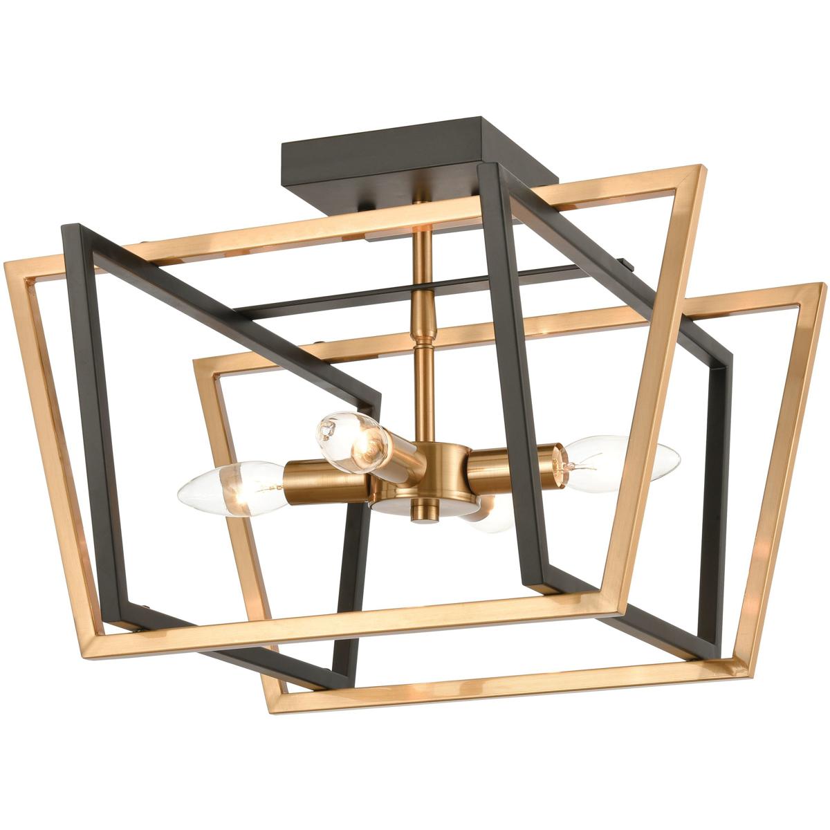 Atlas Lighting & Home CL12089-BK Bridgette 4 Light 16 inch Matte Black with Satin Brass Semi Flush Mount Ceiling Light