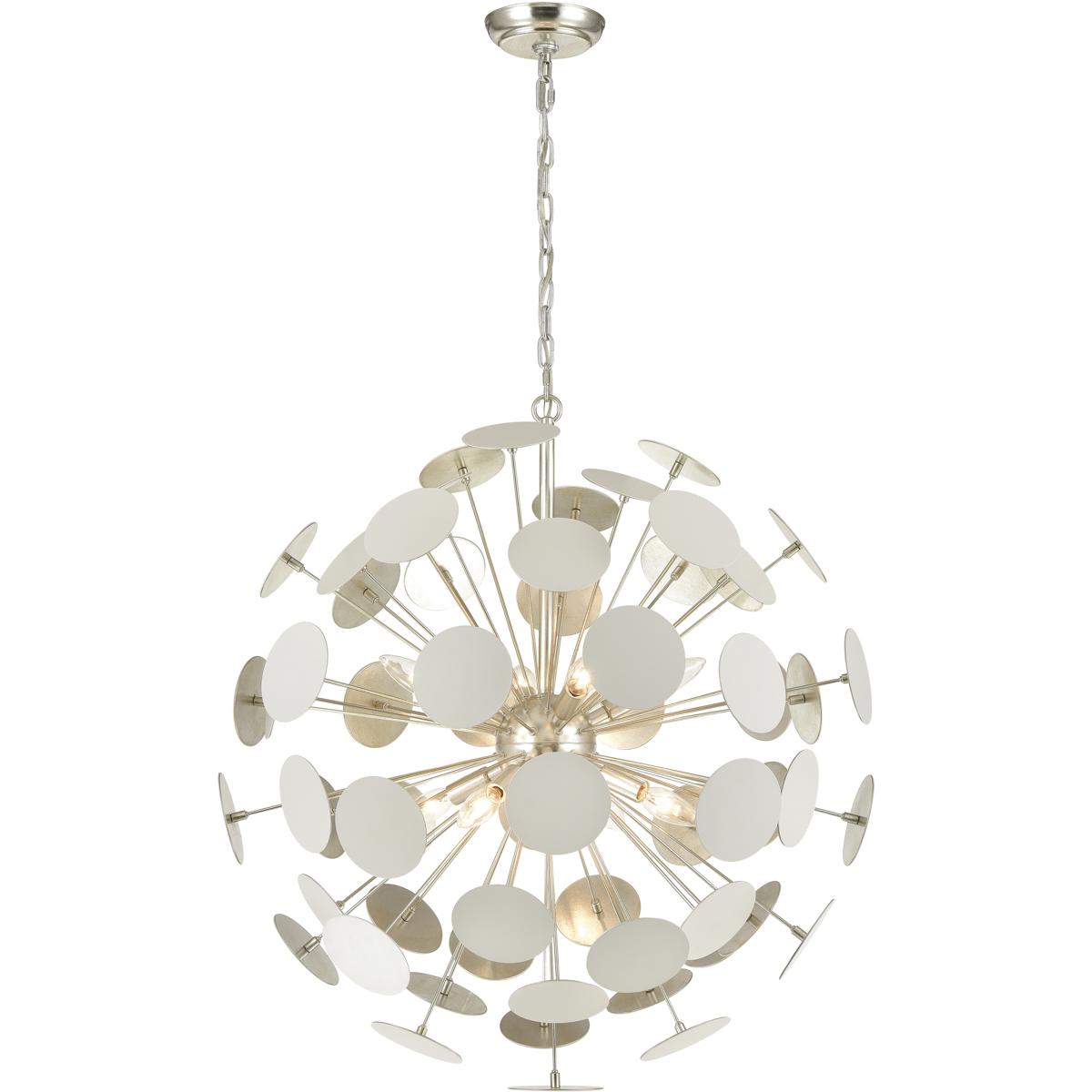 Atlas Lighting & Home CL12348-WH Modish 8 Light 28 inch Matte White with Silver Leaf Chandelier Ceiling Light