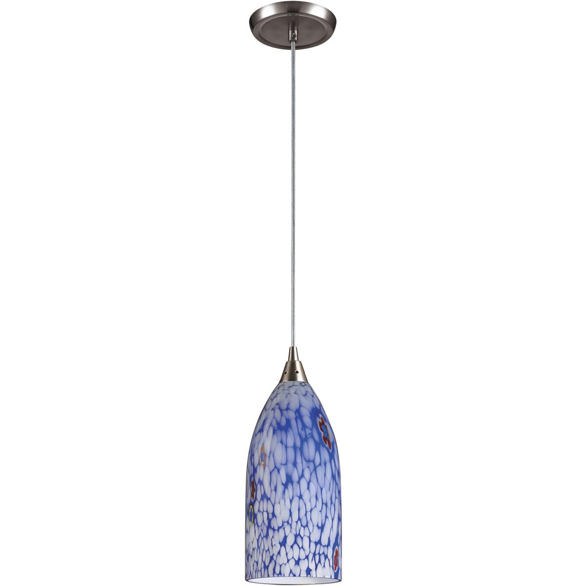 CL12483-BL1 12 x 5 x 5 in. Verona Wide 1-Light Mini Pendant - Satin Nickel with Starburst Blue Glass