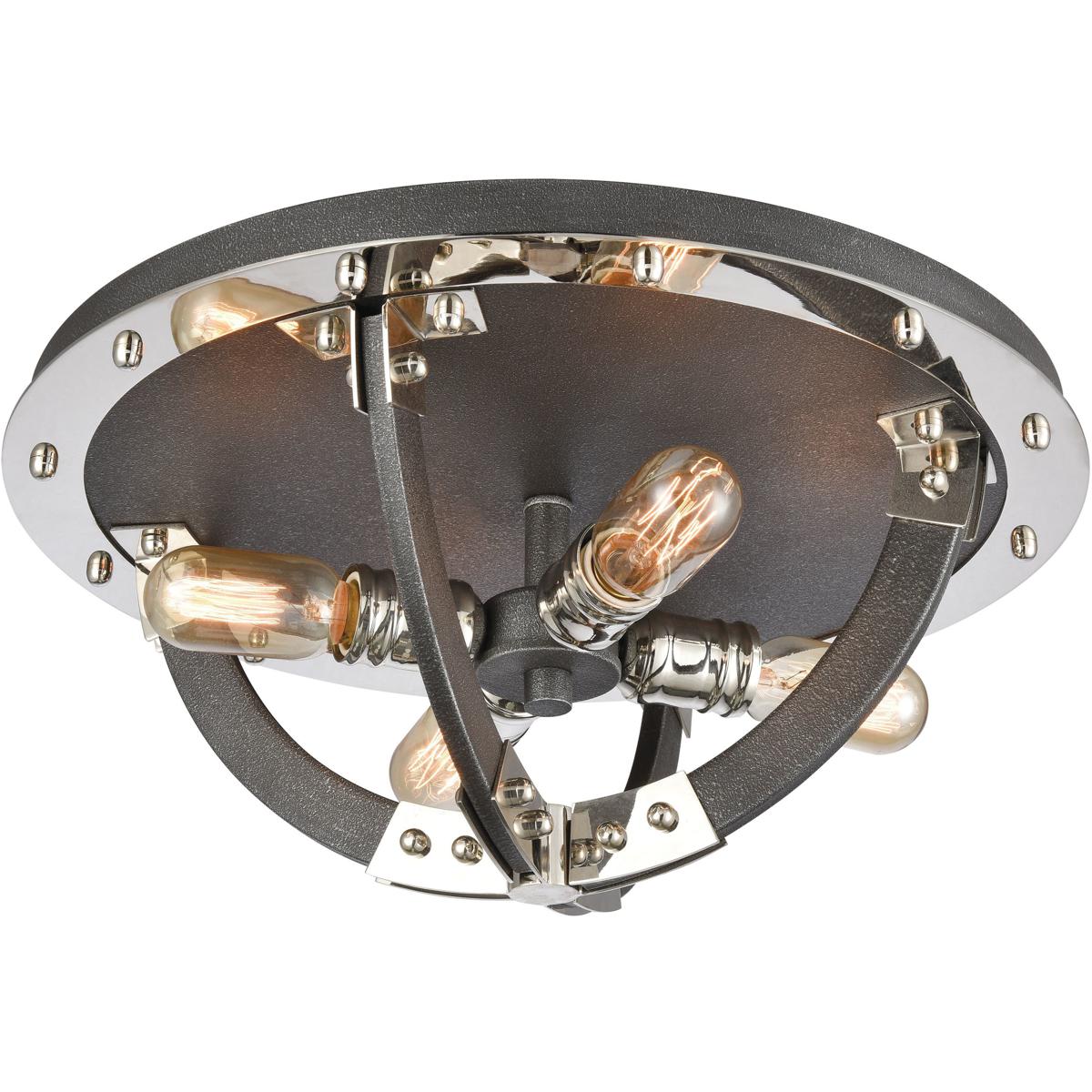 Atlas Lighting & Home CL12525-SV Riveted Plate 4 Light 19 inch Silverdust Iron with Polished Nickel Flush Mount Ceiling Light