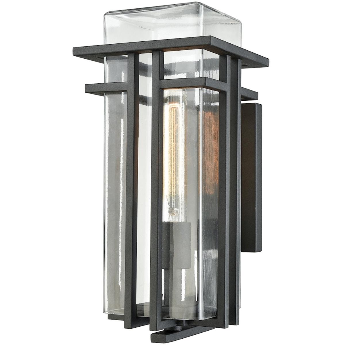 OL11112-BK1 15 x 7 x 8 in. Croftwell High 1-Light Outdoor Sconce - Textured Matte Black with Clear Glass
