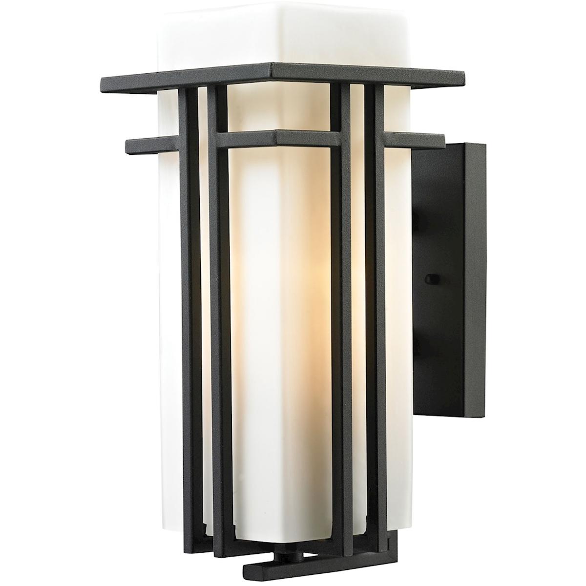 OL11112-BK2 15 x 7 x 8 in. Croftwell High 1-Light Outdoor Sconce - Textured Matte Black with White Frosted Glass
