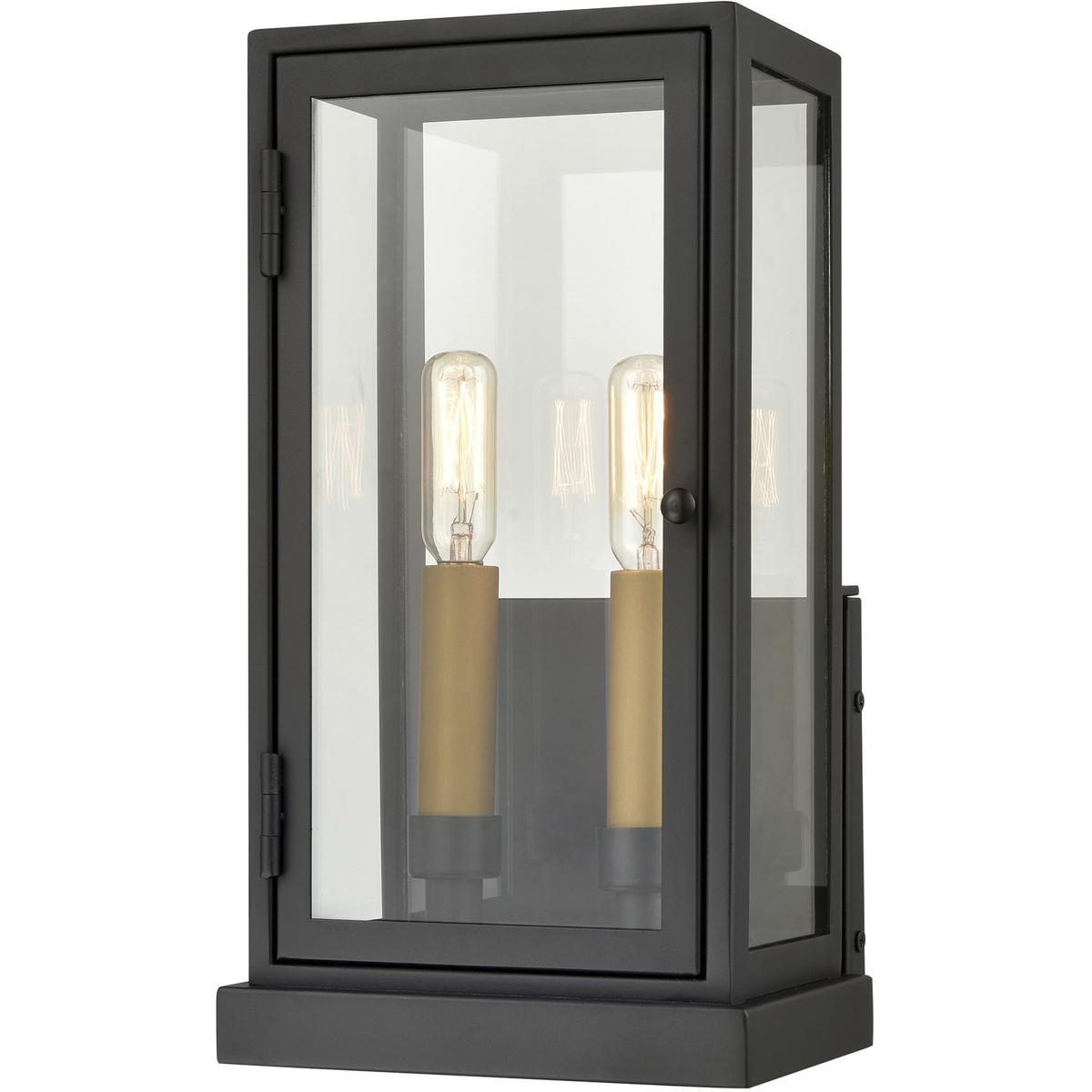 Atlas Lighting & Home OL11140-BK Foundation 2 Light 13 inch Matte Black with Aged Brass Outdoor Wall Sconce
