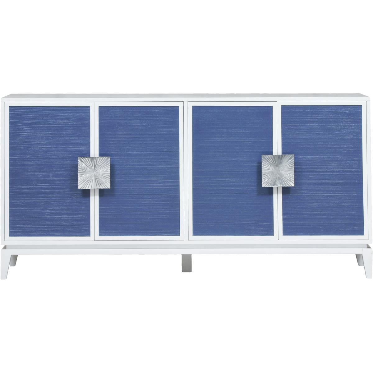 Atlas Lighting & Home ST11004-01 Asanso White with Blue and Silver Credenza, 4 Door