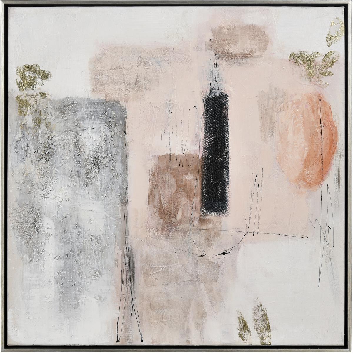 Atlas Lighting & Home WA11096-01 Modern Blush I White with Light Pink and Champagne Silver Framed Wall Art