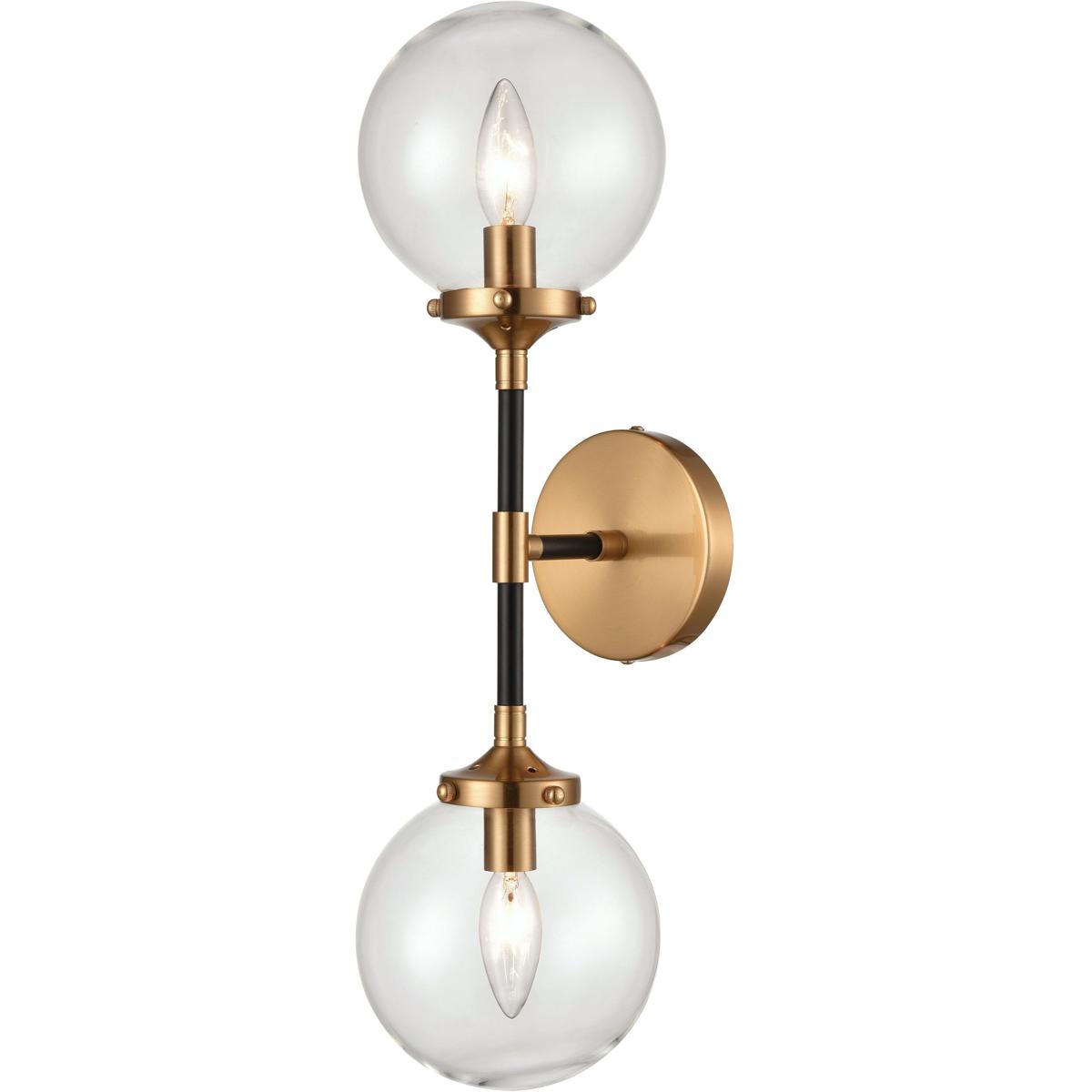 WL11034-GD 21 x 6 x 7 in. Boudreaux High 2-Light Sconce - Matte Black with Antique Gold