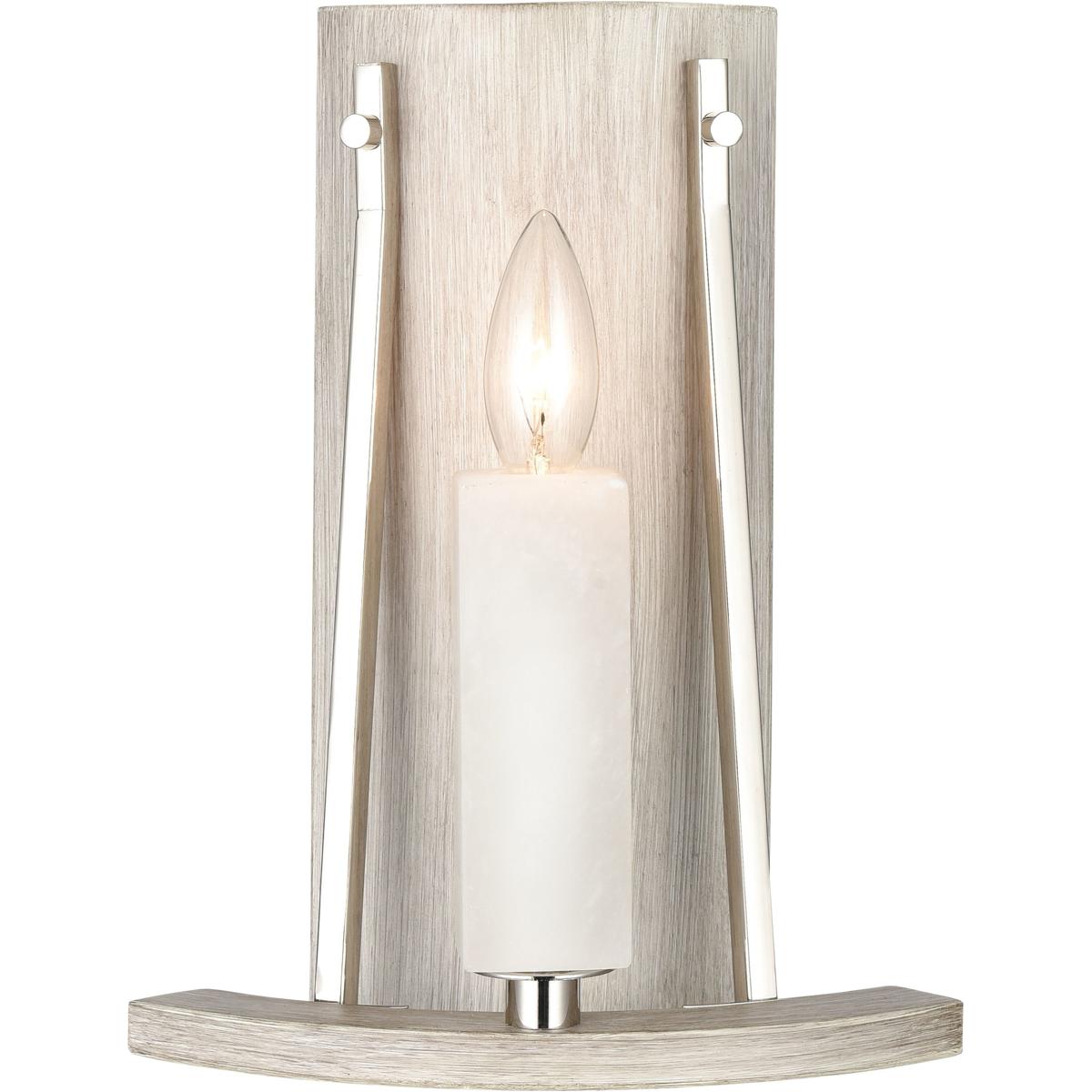 WL11169-NK 12 x 9 x 4 in. White Stone High 1-Light Sconce - Polished Nickel