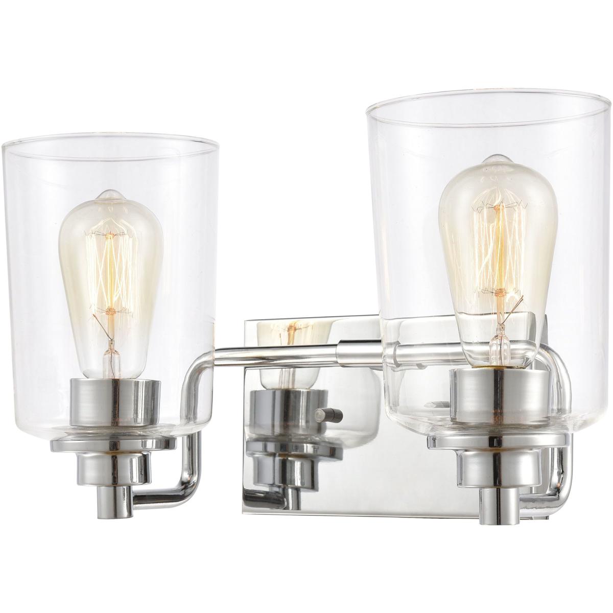 WL11428-CH 8 x 14 x 7 in. Robins Wide 2-Light Vanity Light - Polished Chrome with Clear Glass