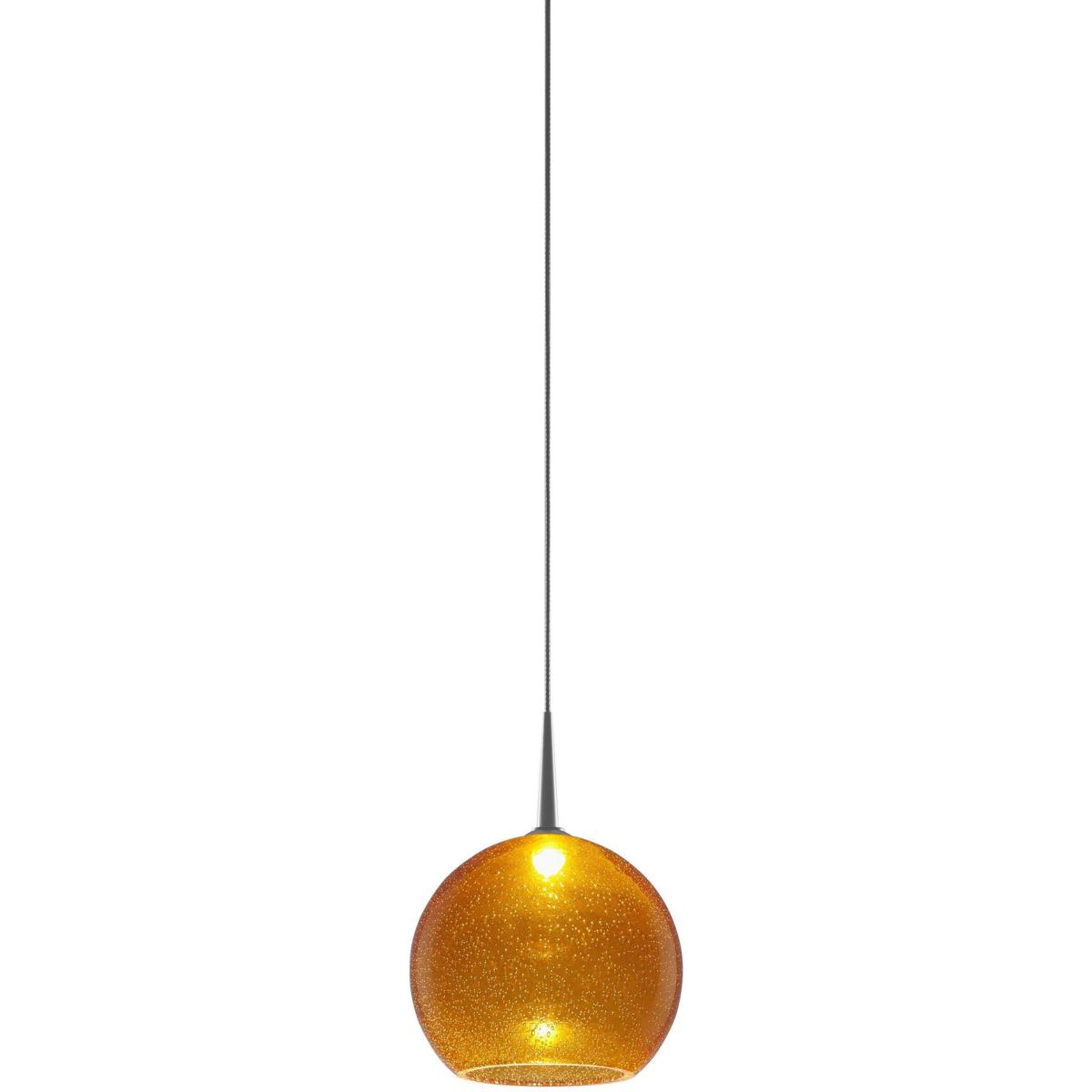 Bruck Lighting MLED/30K/MC/P/972 Bobo LED 6 inch Matte Chrome Small Pendant Ceiling Light in Amber Glass