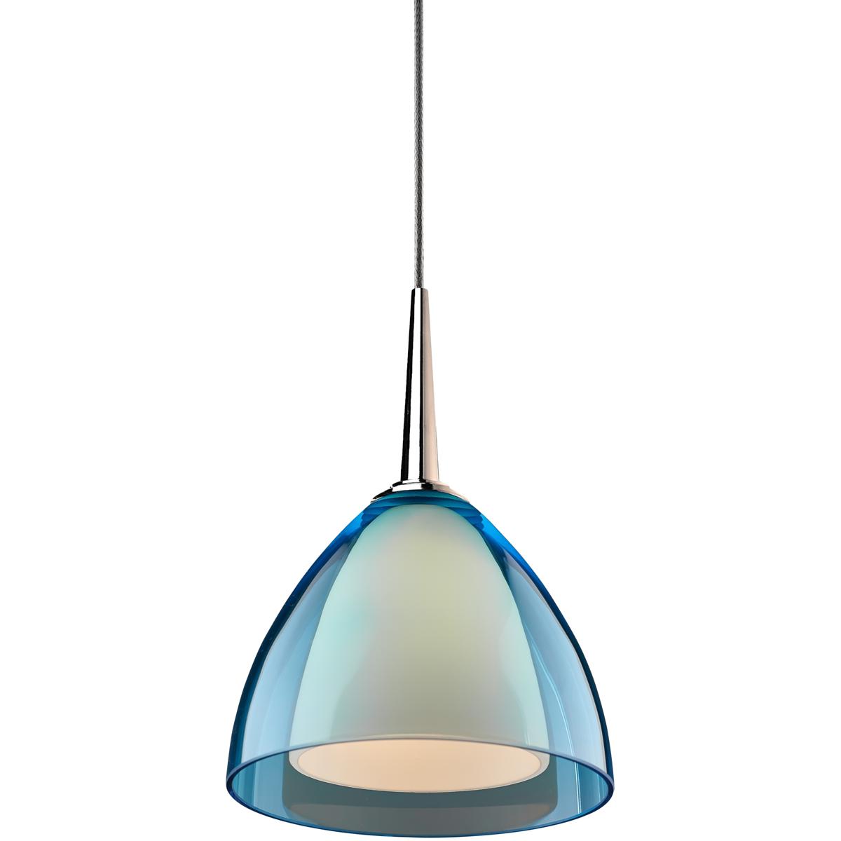 Bruck Lighting MSG9/CH/P/728 Rainbow 1 Light 4.5 inch Chrome Pendant Ceiling Light in Turquoise Glass