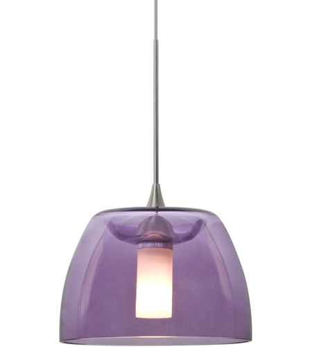 Besa Lighting 1xt Spurpl Sn Spur 1 Light Satin Nickel Cord Pendant Ceiling Light In Halogen Transparent Purple Glass