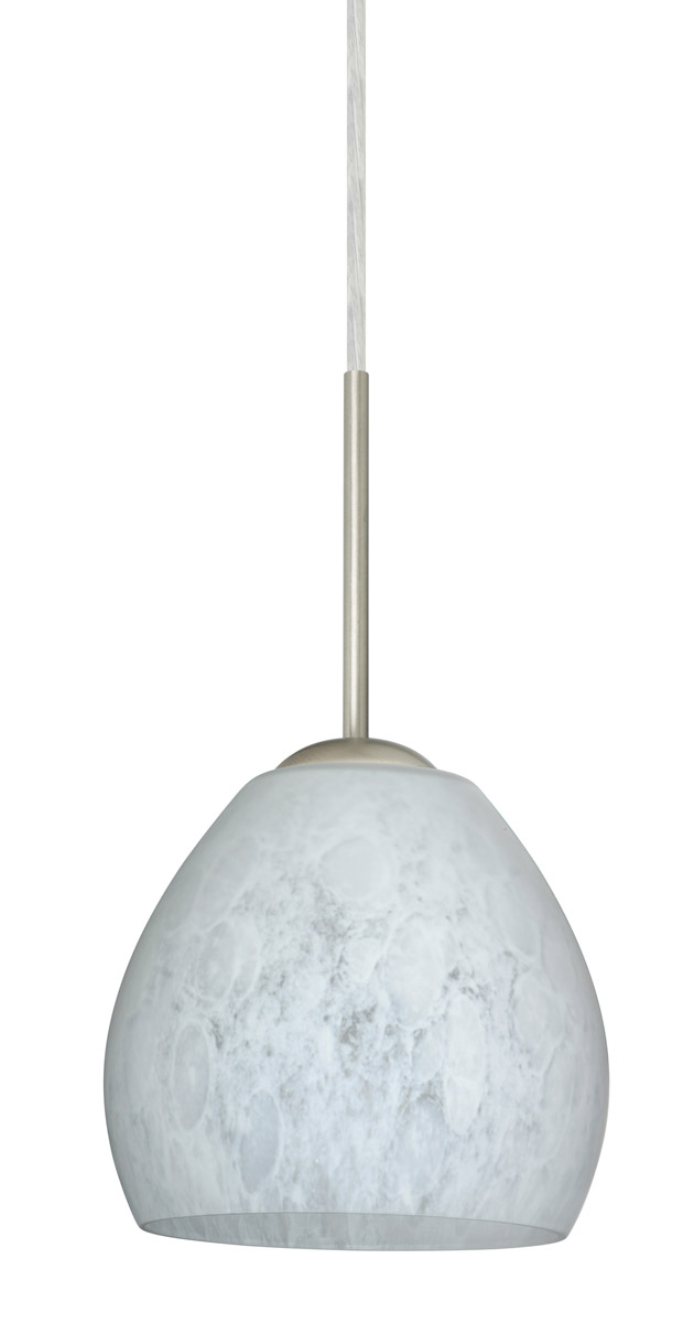 Lighting New York R-1BT-412219-SN Besa Lighting Bolla 1 Light Satin Nickel Pendant Ceiling Light in Carrera Glass, Incandescent 1BT-412219-SN - Open B