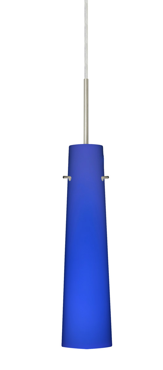 Lighting New York 1BT-5674CM-SN Besa Lighting Camino 1 Light Satin Nickel Pendant Ceiling Light in Cobalt Blue Matte Glass 1BT-5674CM-SN - Open Box