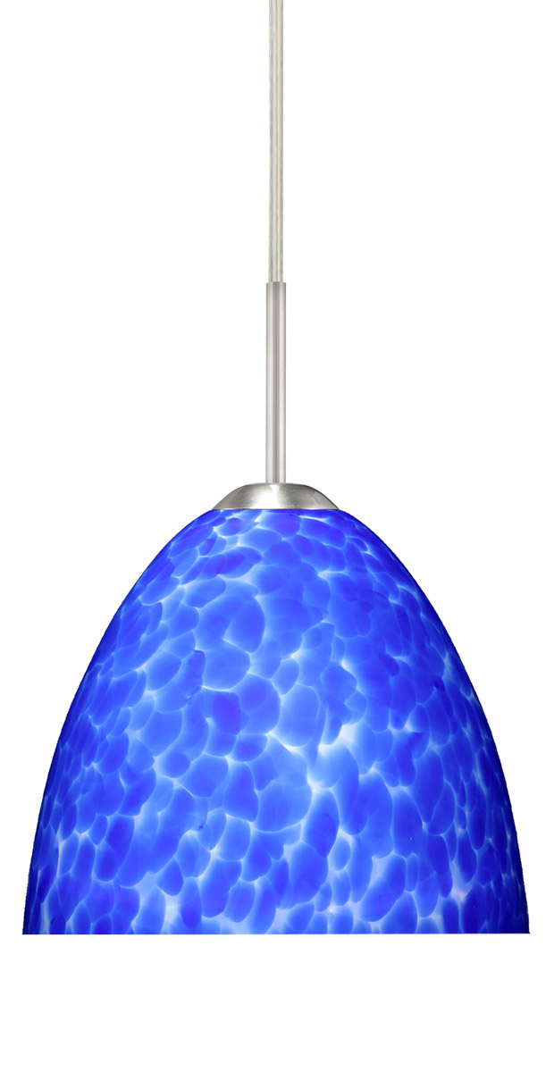 Besa Lighting 1BT-757286-LED-SN Sasha Ii LED Satin Nickel Pendant Ceiling Light in Blue Cloud Glass