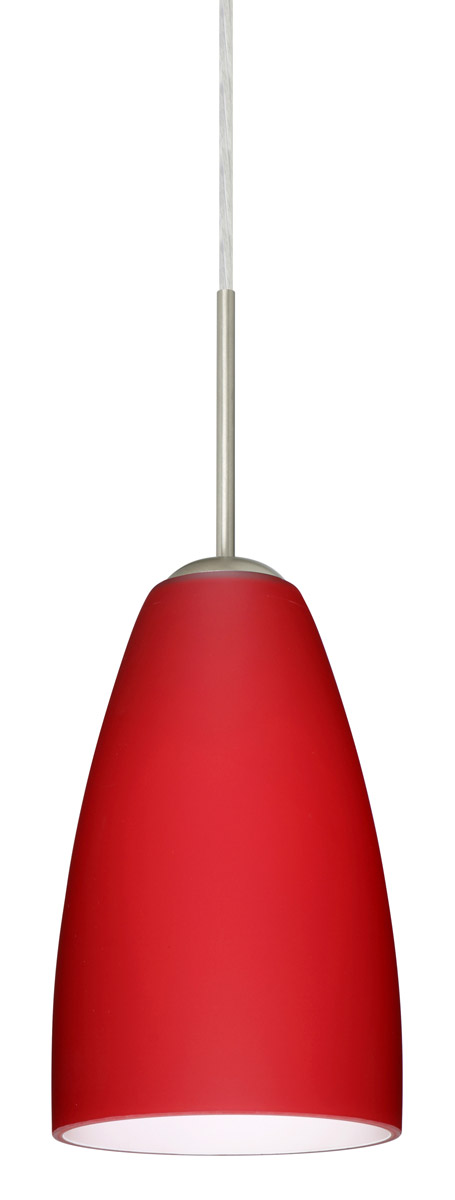 Besa Lighting 1JT-1511RM-SN Riva 9 1 Light Satin Nickel Pendant Ceiling Light in Incandescent, Ruby Matte Glass