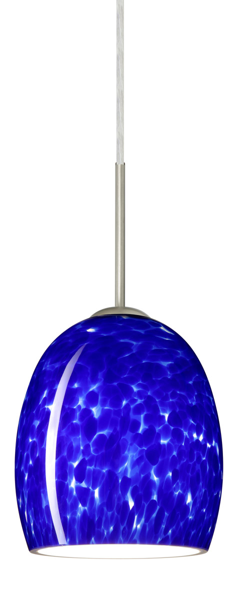 Besa Lighting 1JT-169786-SN Lucia 1 Light Satin Nickel Pendant Ceiling Light in Incandescent, Blue Cloud Glass