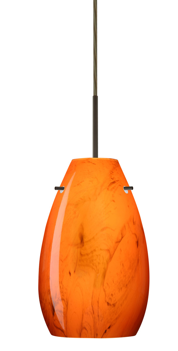 Besa Lighting 1JT-4126HB-LED-BR Pera 9 LED Bronze Pendant Ceiling Light in Habanero Glass