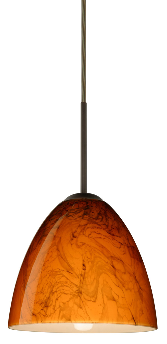 Besa Lighting 1JT-4470HB-BR Vila 1 Light Bronze Pendant Ceiling Light in Incandescent, Habanero Glass