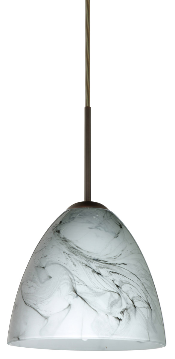 Besa Lighting 1JT-4470MG-BR Vila 1 Light Bronze Pendant Ceiling Light in Incandescent, Marble Grigio Glass
