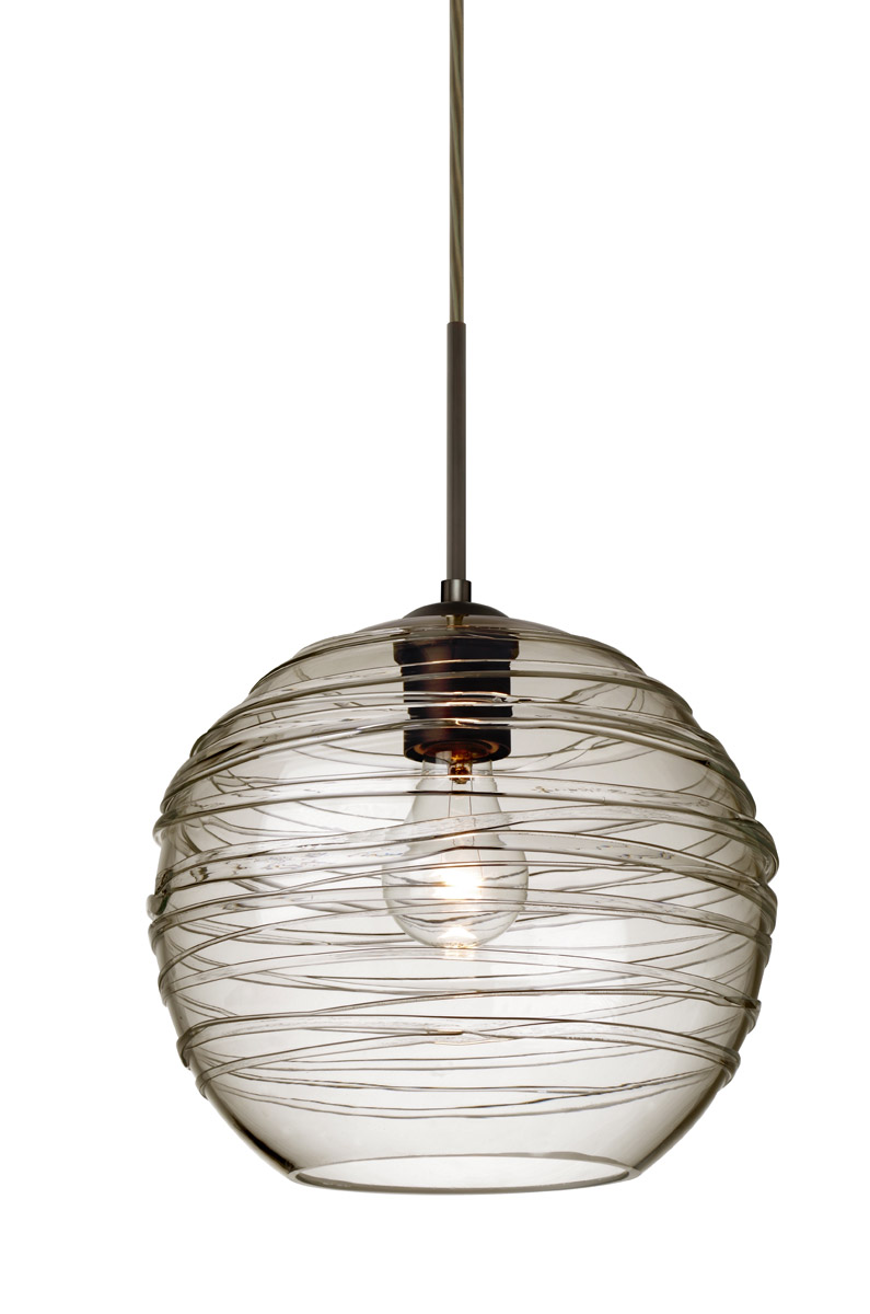 Besa Lighting 1JT-462702-BR Wave 10 1 Light Bronze Pendant Ceiling Light in Smoke Glass