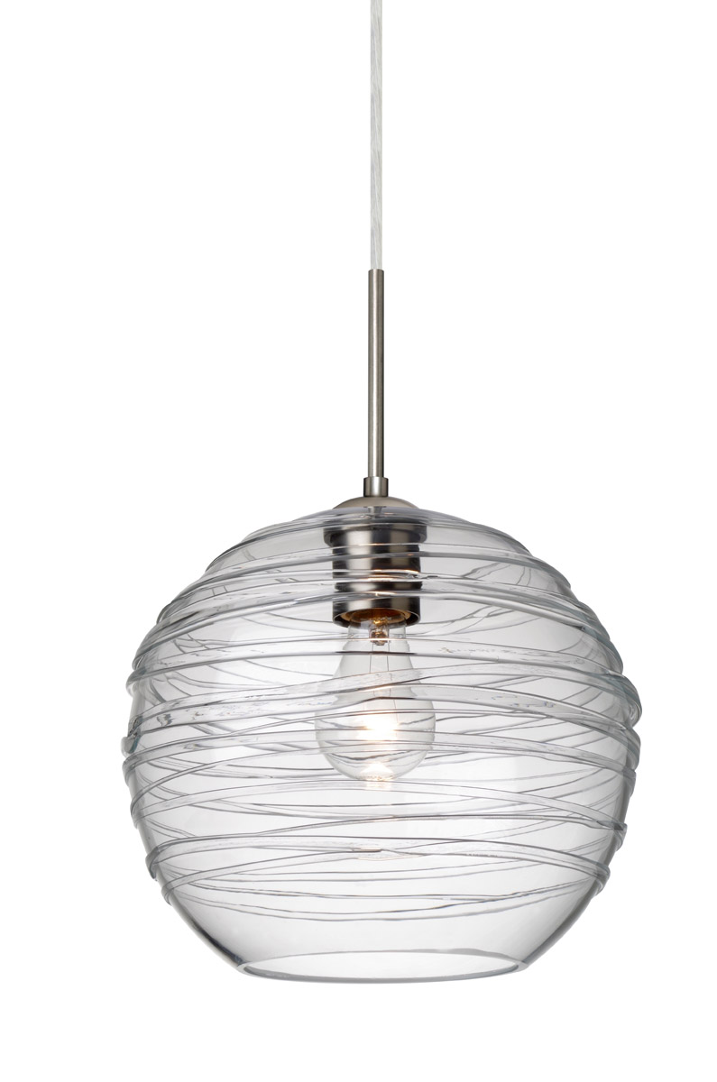 Besa Lighting 1JT-462761-SN Wave 10 1 Light Satin Nickel Pendant Ceiling Light in Clear Glass