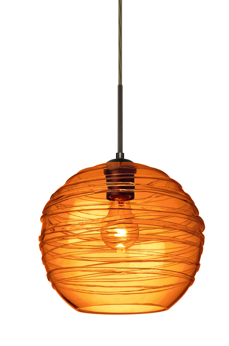 Besa Lighting 1JT-462782-BR Wave 10 1 Light Bronze Pendant Ceiling Light in Amber Glass