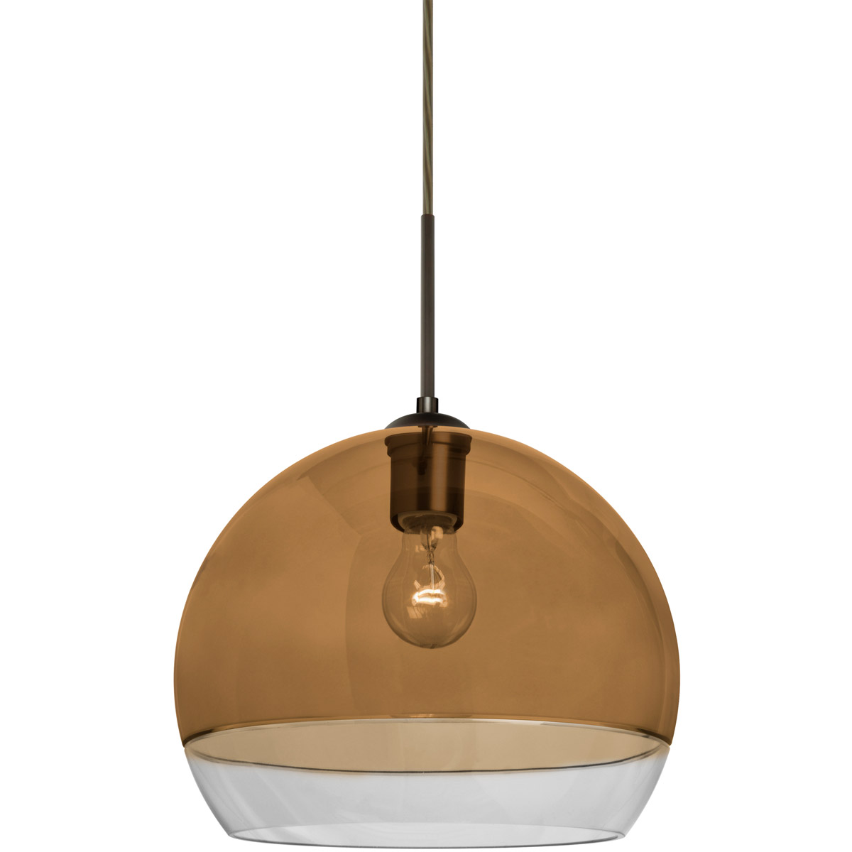 Besa Lighting 1JT-ALLY12AM-BR Ally 1 Light Bronze Pendant Ceiling Light in Amber and Clear Glass