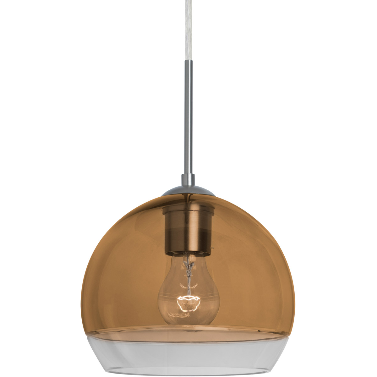 Besa Lighting 1JT-ALLY8AM-SN Ally 1 Light Satin Nickel Pendant Ceiling Light in Amber and Clear Glass
